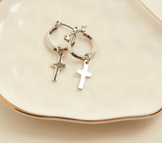 Cera Silver Charm Cross Earrings