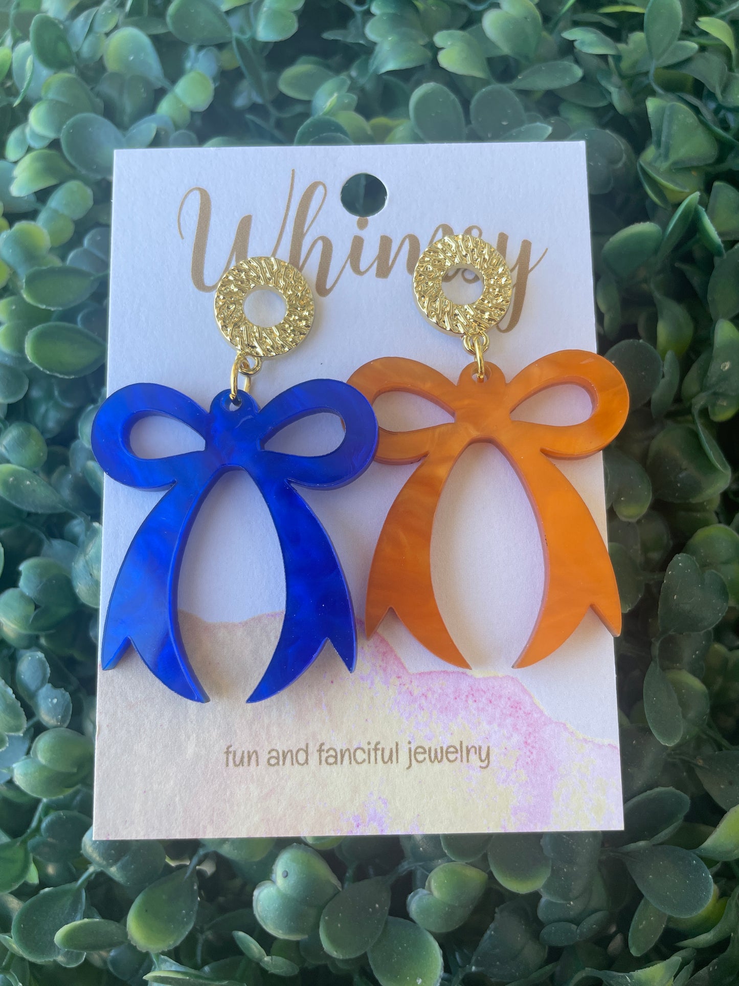 Blue & Orange Bow Earrings