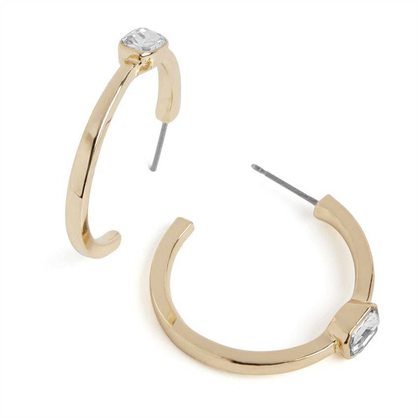 Baguette Stone Set Hoop Earring - Clear/Gold: Clear/Gold