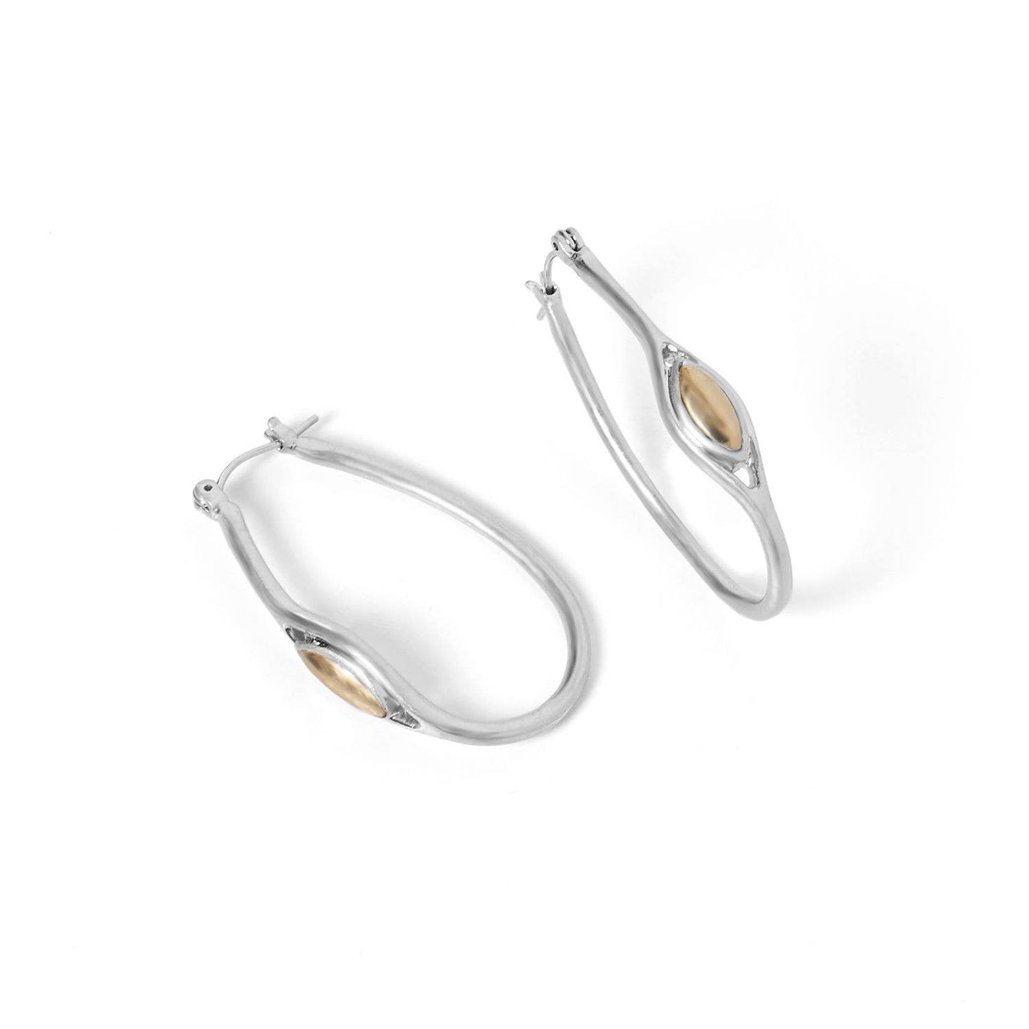 Silver Oval Hoop Earrings w/ Stone on Side