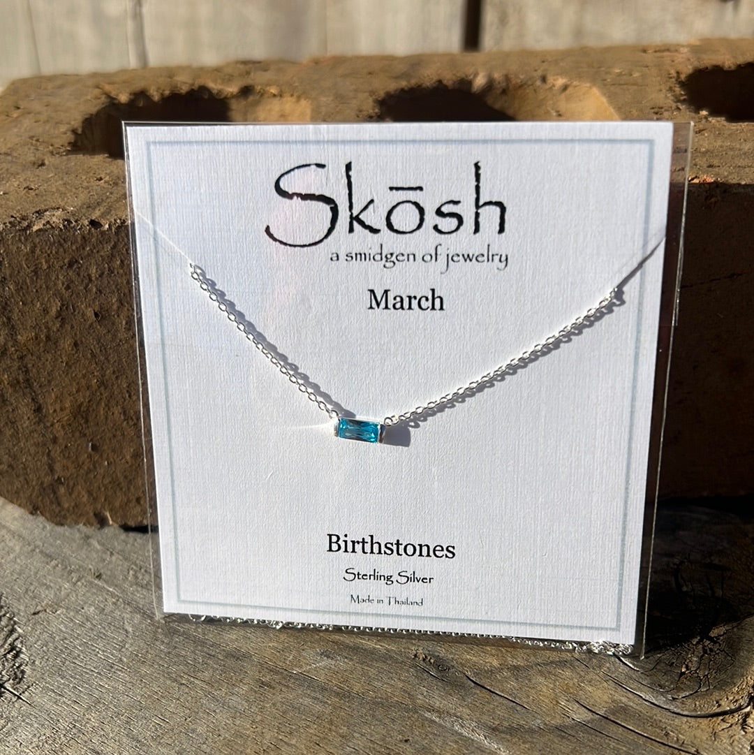 Silver Baguette Birthstone Necklace