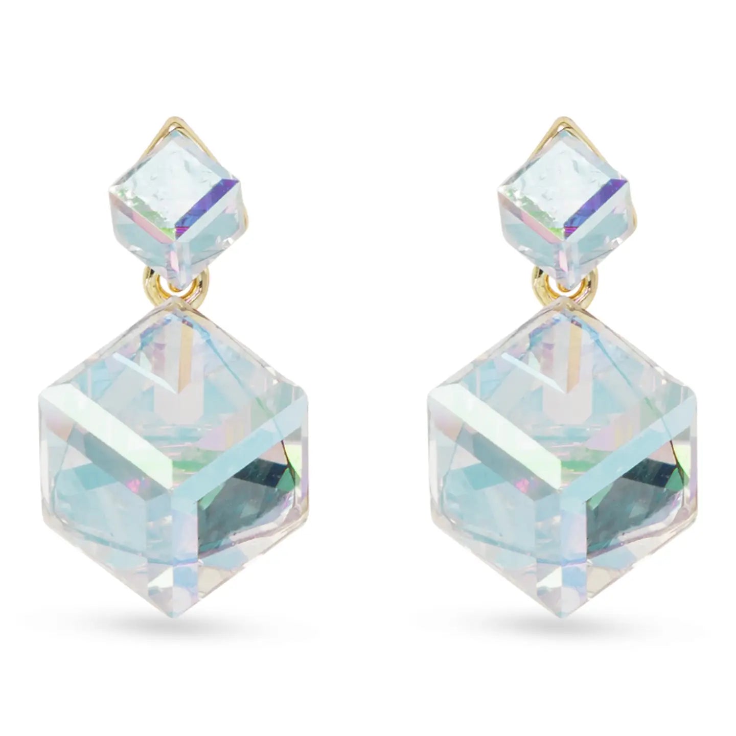 Gold Clear Square Drop Earrings