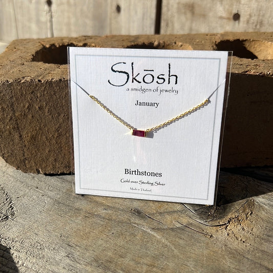 Gold Baguette Birthstone Necklace