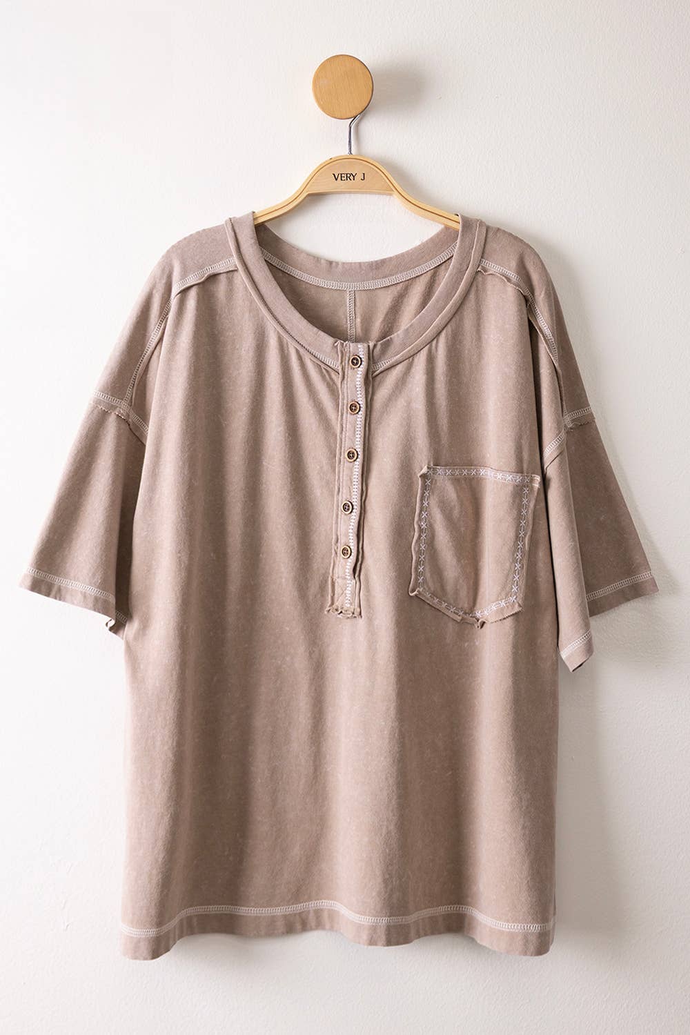Mineral Washed Oversized Comfy Knit Top - TAUPE