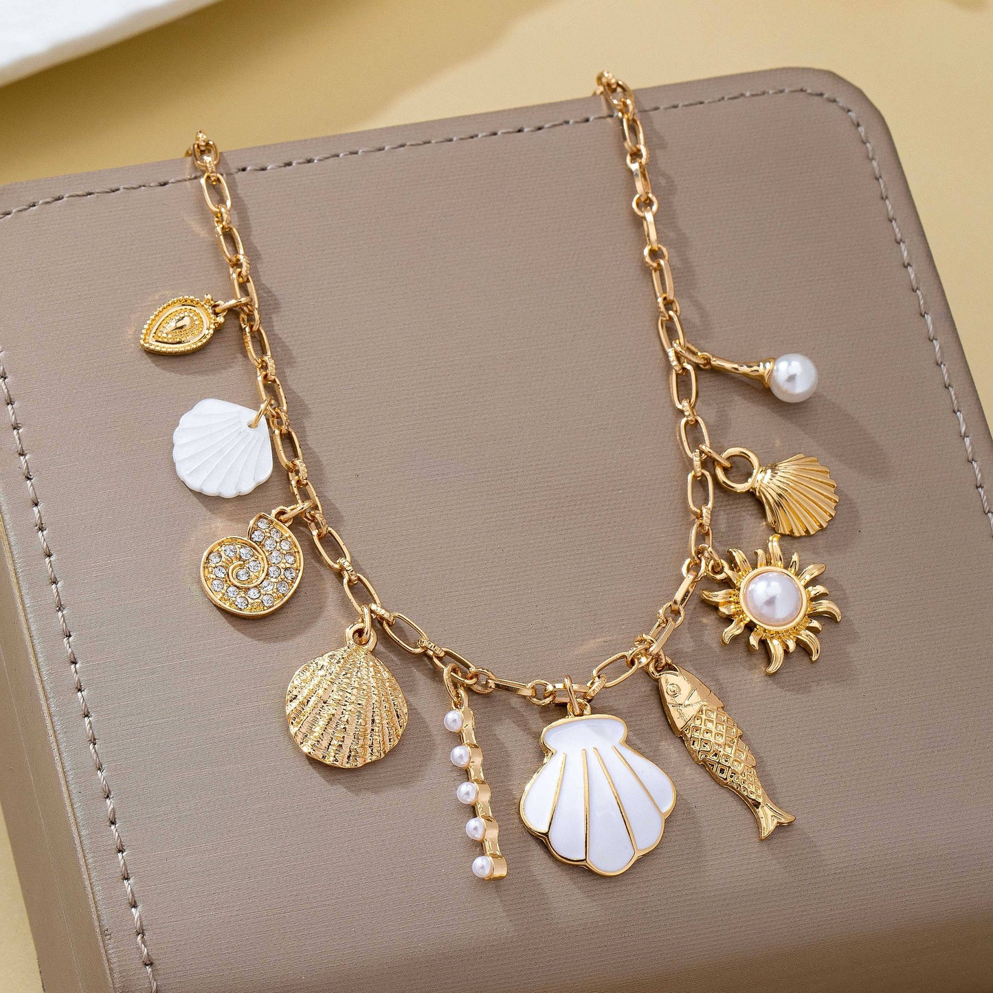 Charm Necklace-Ocean Seashell Fish Pearl