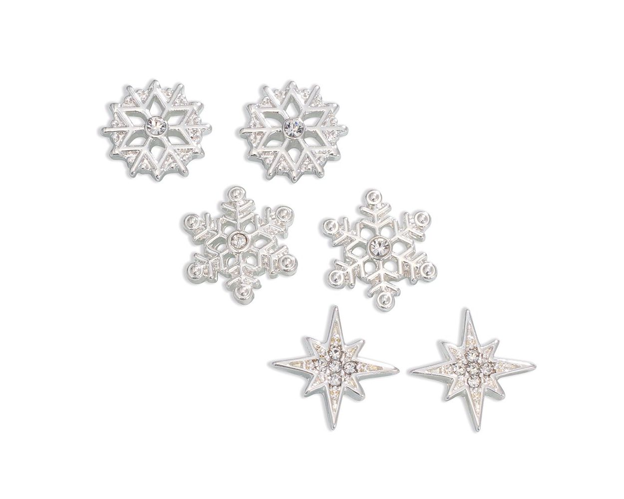 Silver Snowflake Trio Earrings