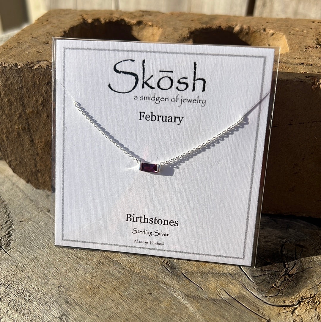 Silver Baguette Birthstone Necklace