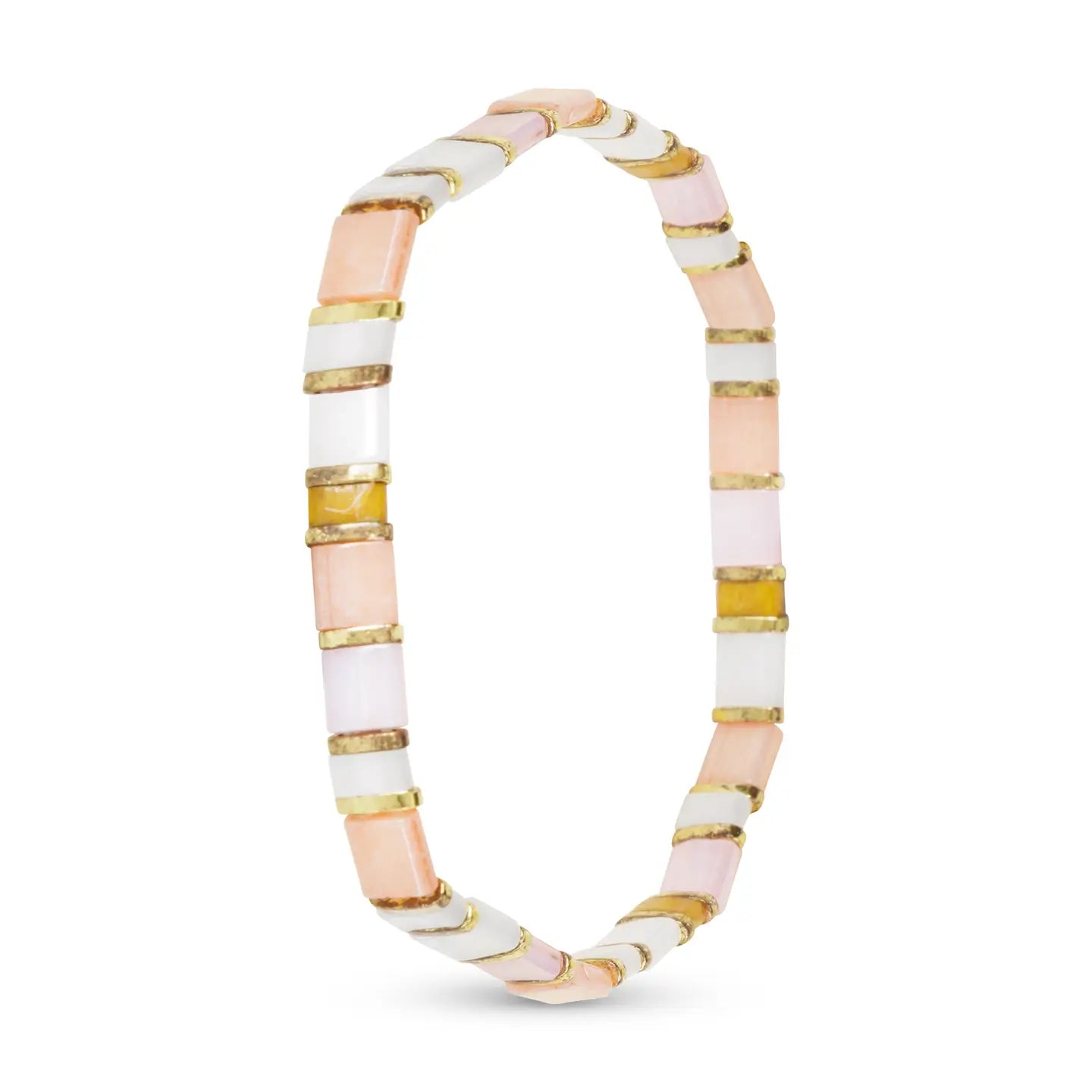 Gold & Pink Flat Bead Stretch Bracelet