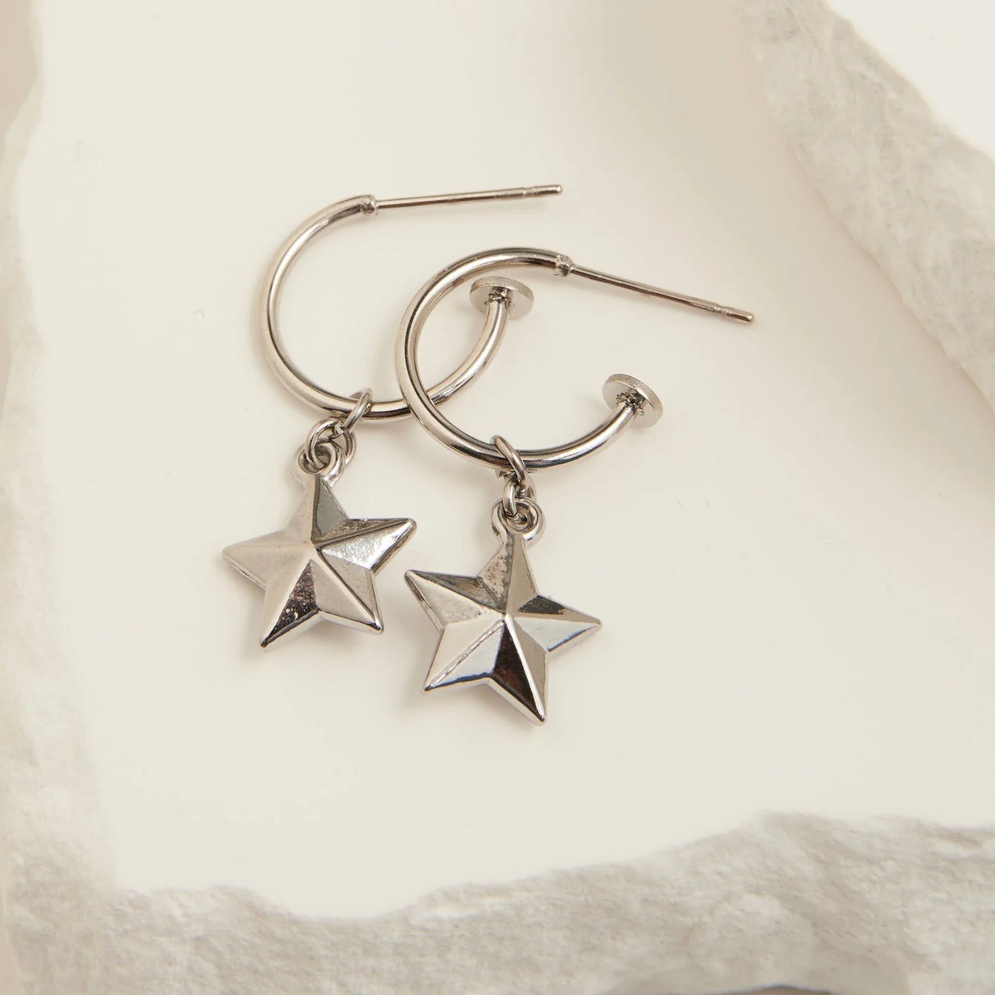 Star Charm Silver Hoop Earrings