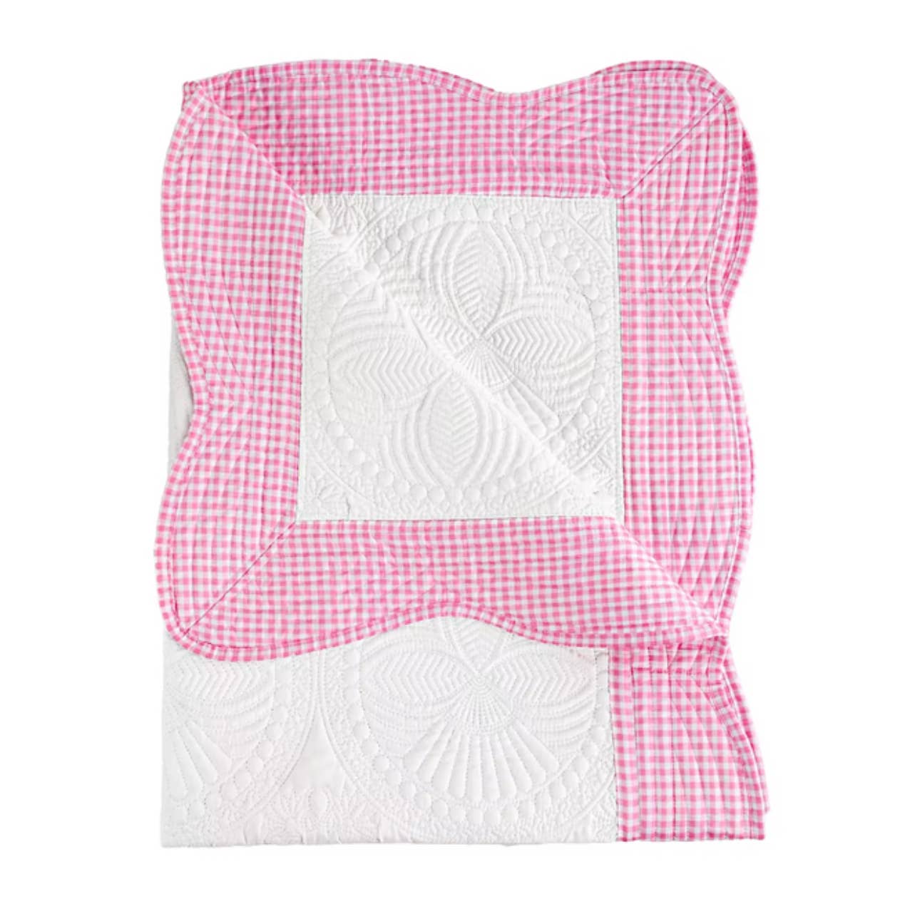 Baby Quilt Blanket Monogram: Pink Check Trim