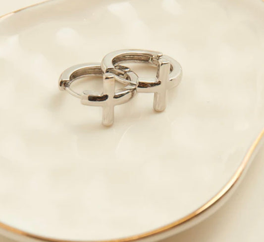 Cera Silver Hoop Cross Earrings