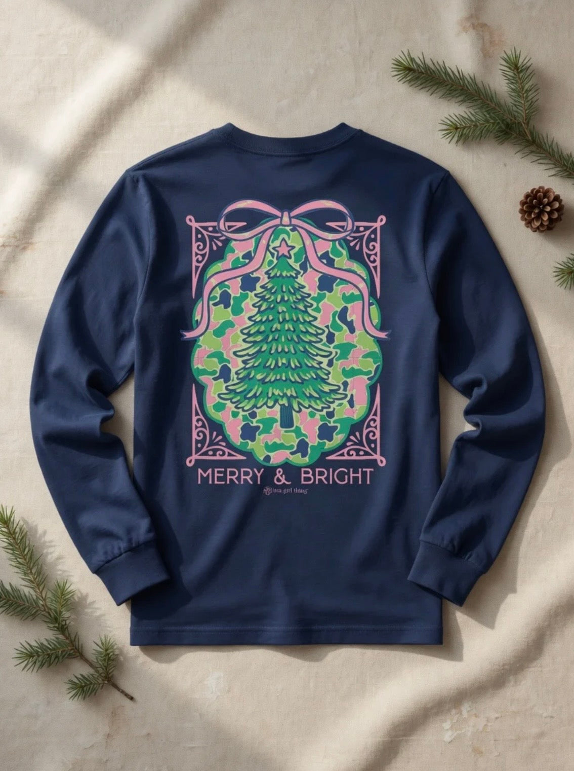 Navy Camo Christmas Tree Long Sleeve Tee