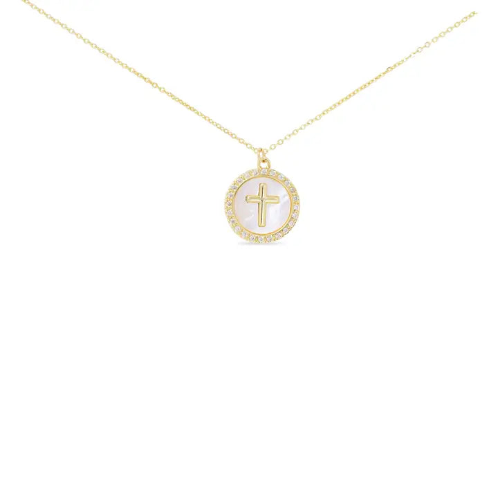 Gold Round Cross Pendant Necklace