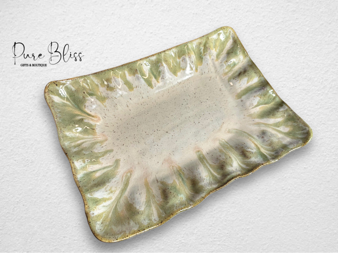 Fluttered Rectangle Tray Pottery Matcha Latte