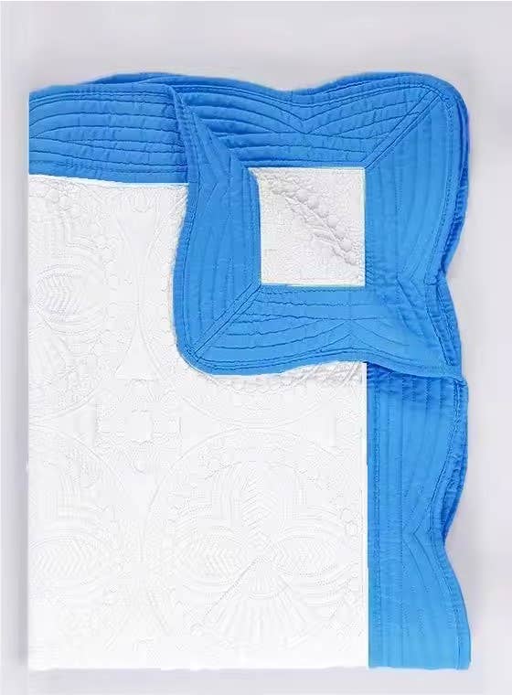 Heirloom Quilt - Baby Quilt Blanket Swaddle Monogram: White & Blue