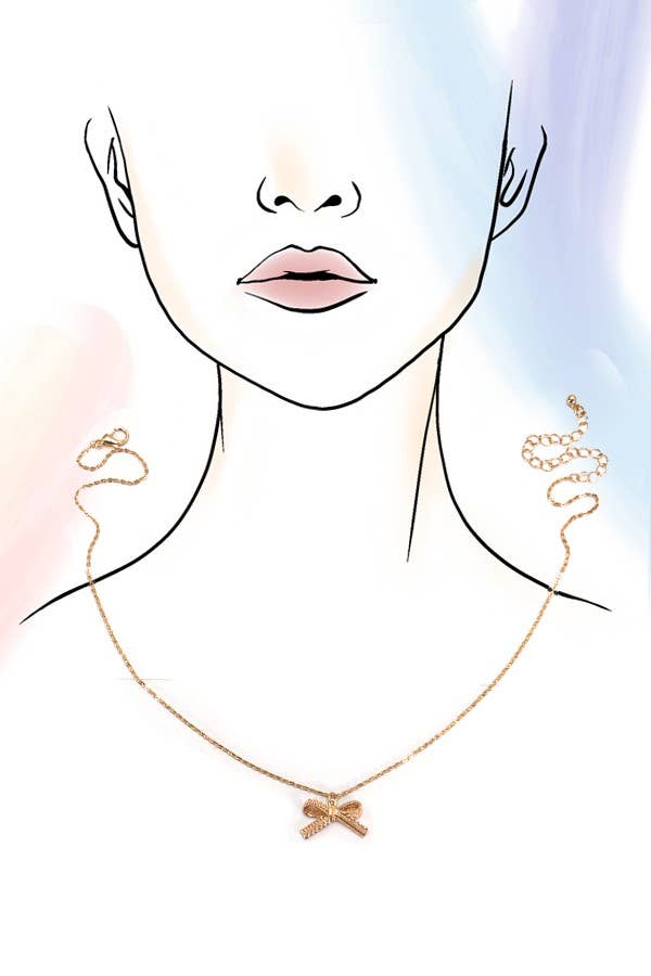 LACE BOW CHARM PENDANT NECKLACE | Gold