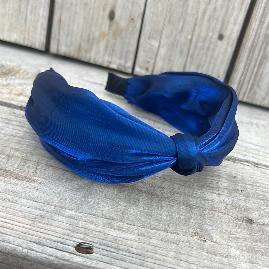 Navy Satin Metallic Headband