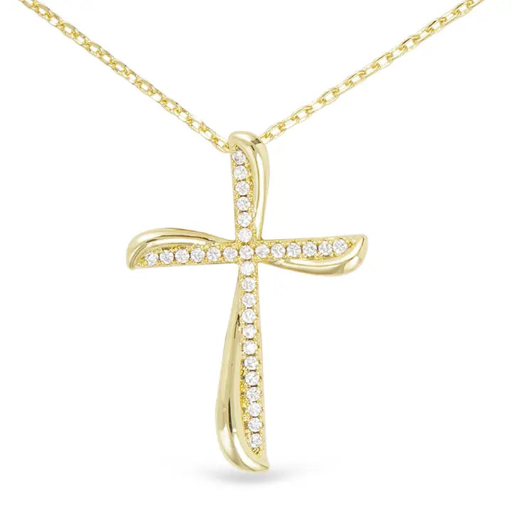 Gold Twist Tipped Medium Cross Necklace