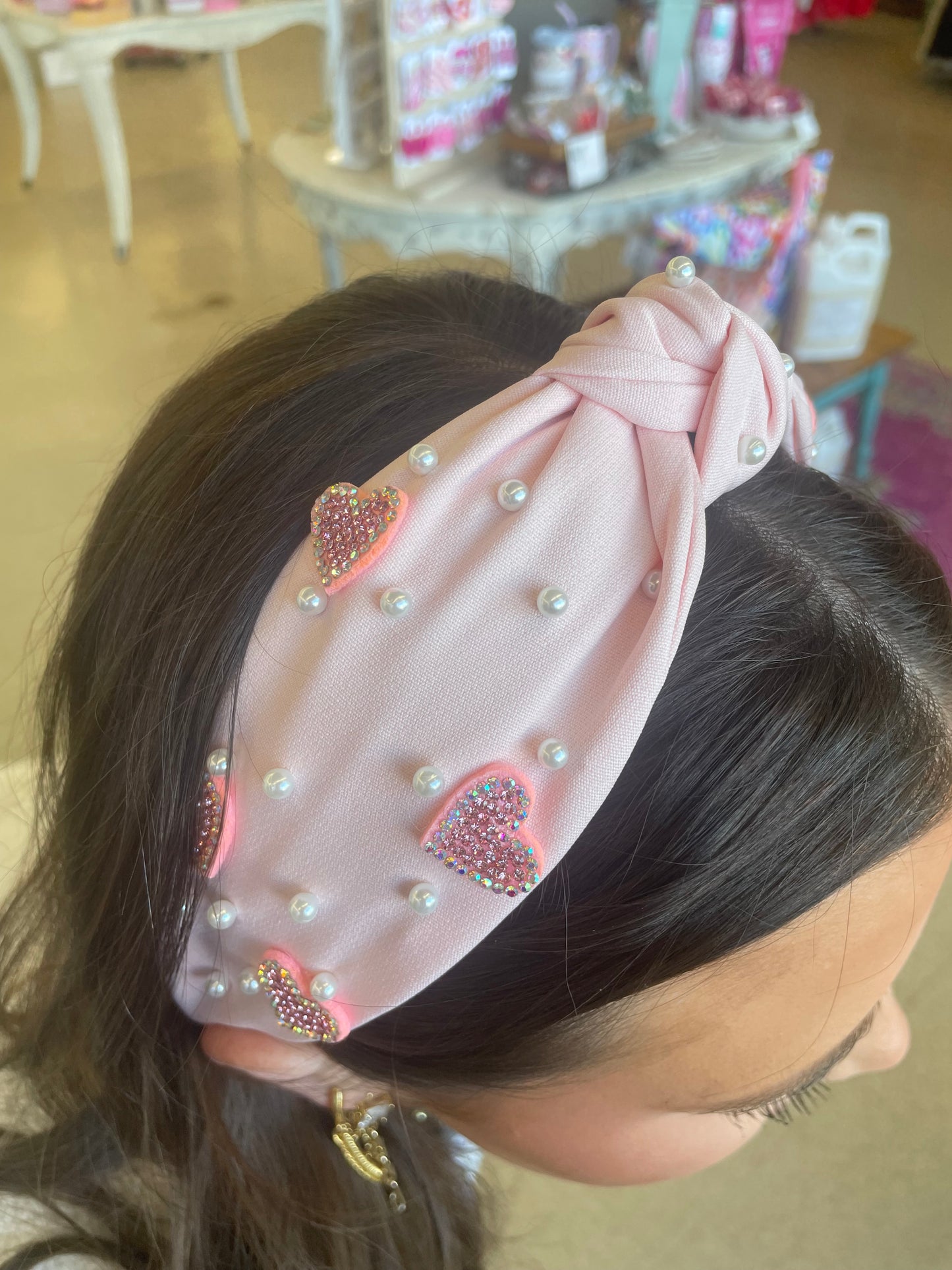 Pink Pearl & Heart Headband