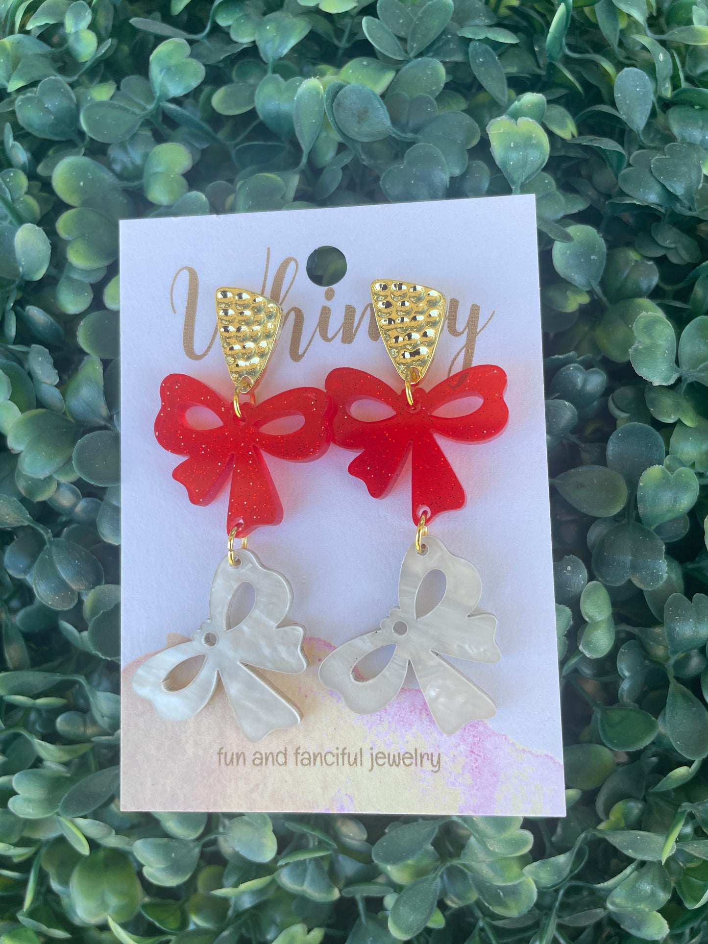 Red & White Teared Bow Earrings
