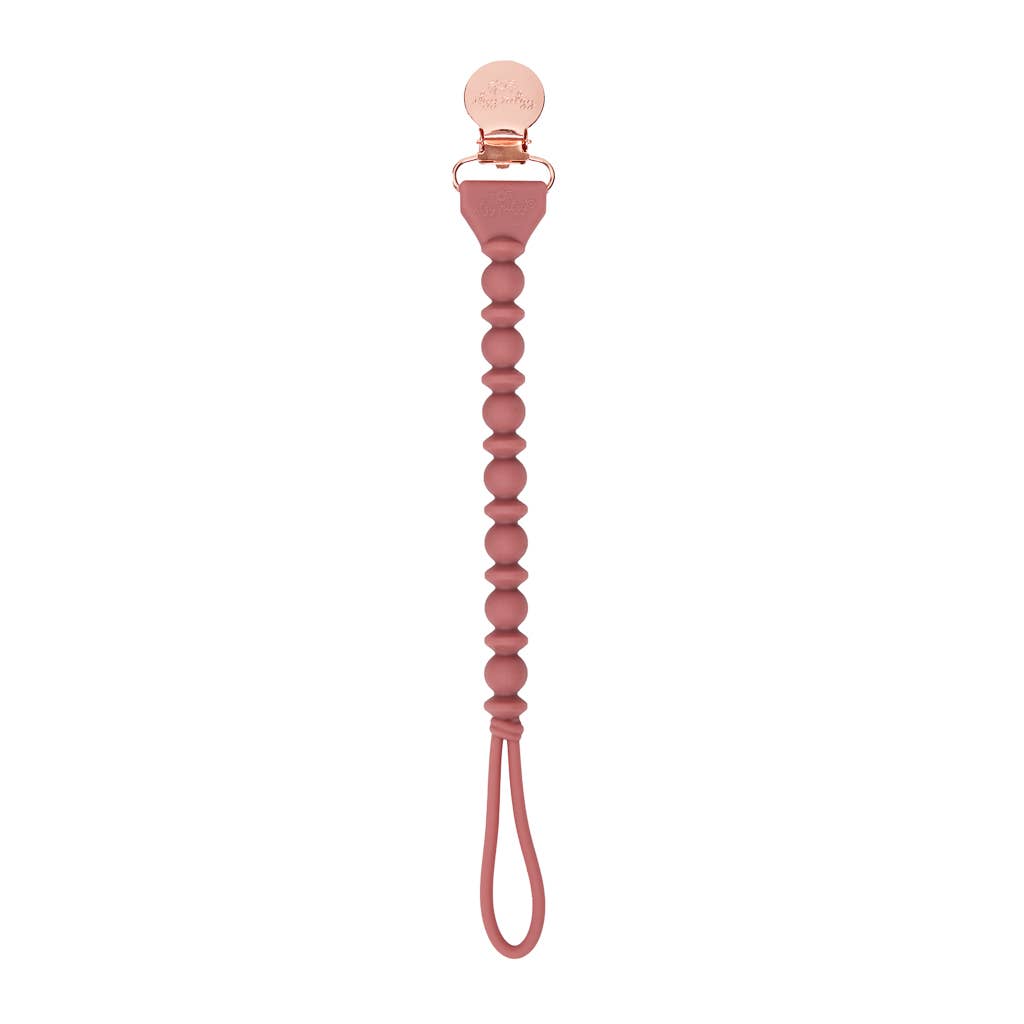Sweetie Strap Silicone One-Piece Pacifier Clips: Rosewood Beaded