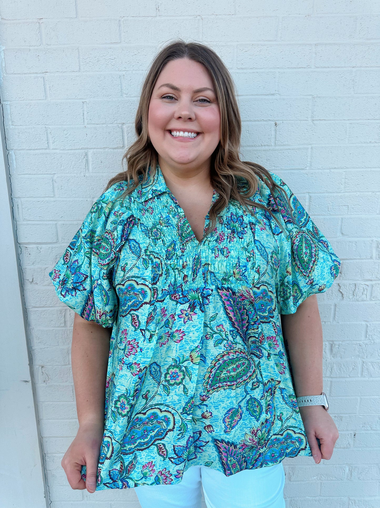 Light Blue Mix V Neck Top