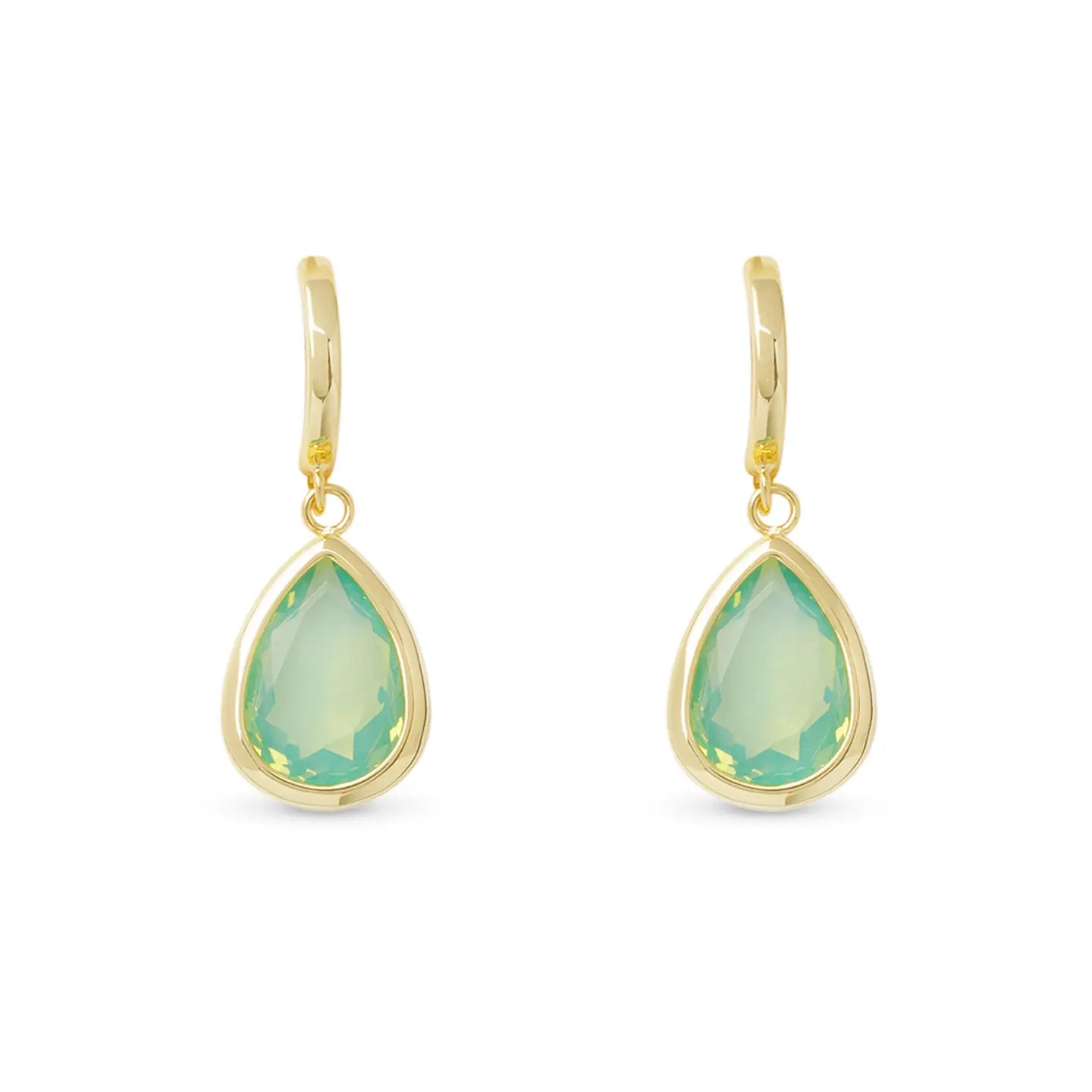 Gold Crystal Aquamarine Large Teardrop Earings