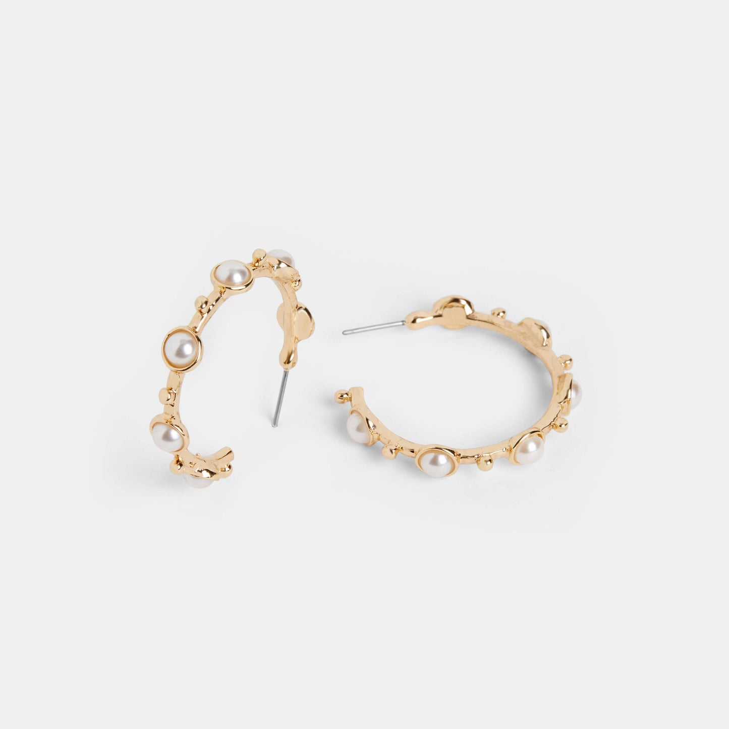 Pearl Studded Hoop Earrings - Gold