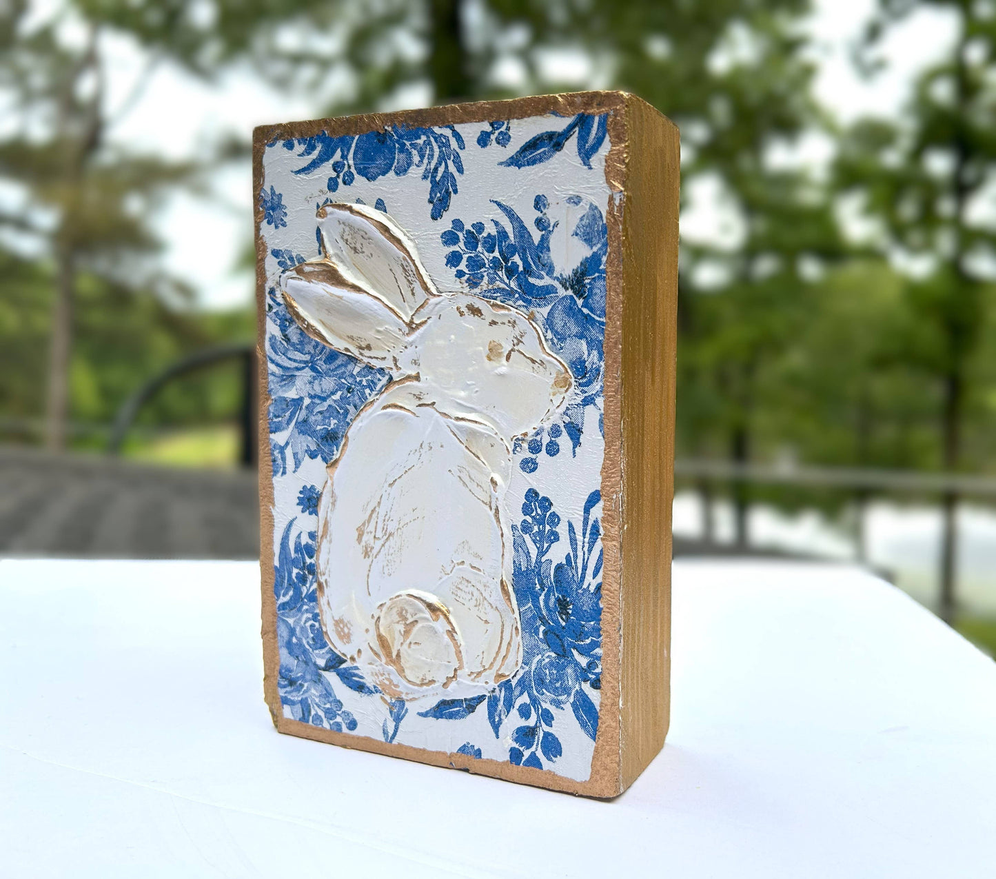 Chinoiserie Art Blocks | botanicals blue white bridal tea: 4x6 bunny