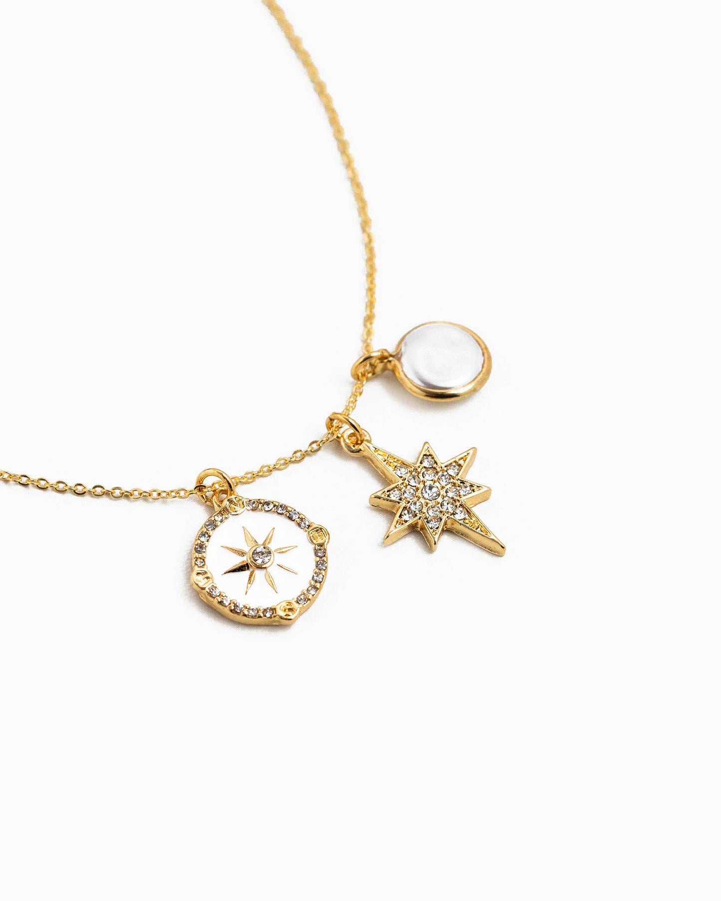 Starburst Triple Charm Pendant Necklace: Gold