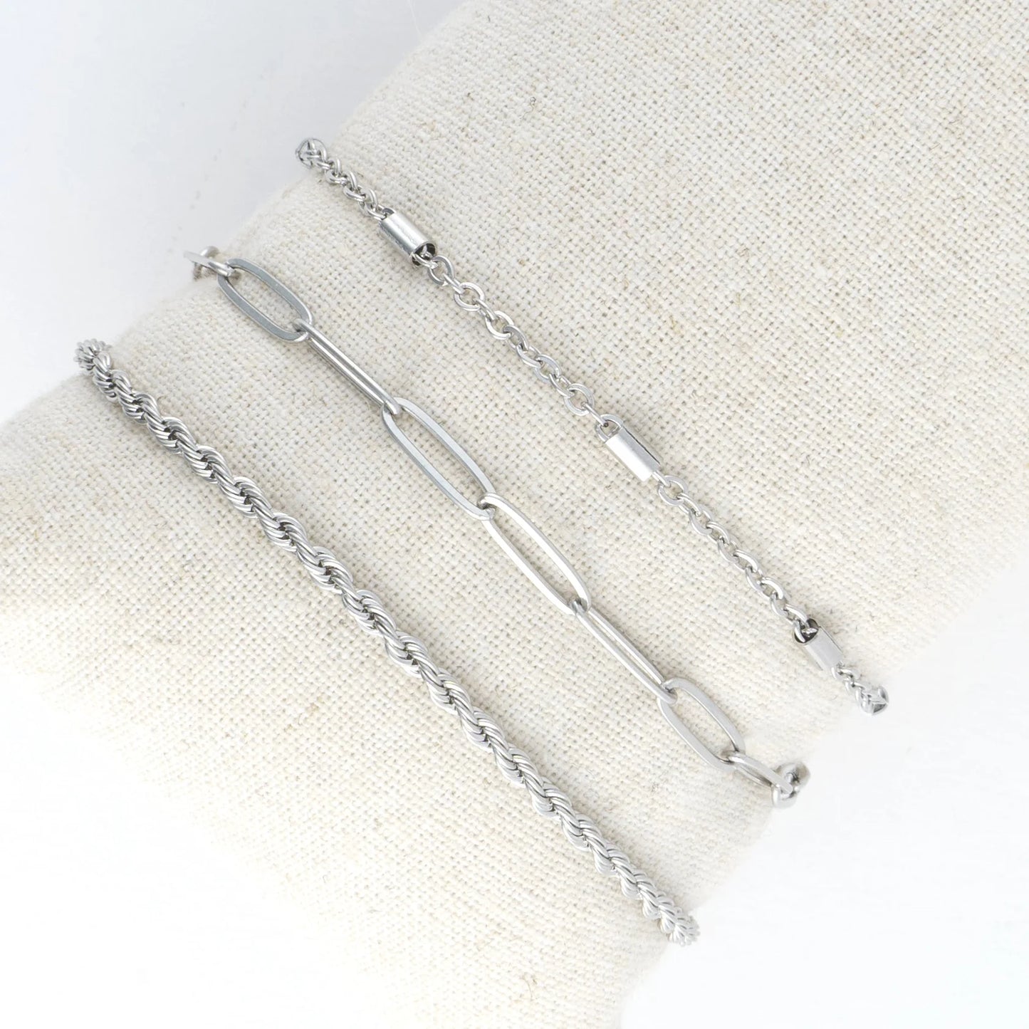 Paper Clip Twisted Silver Chain Bracelet