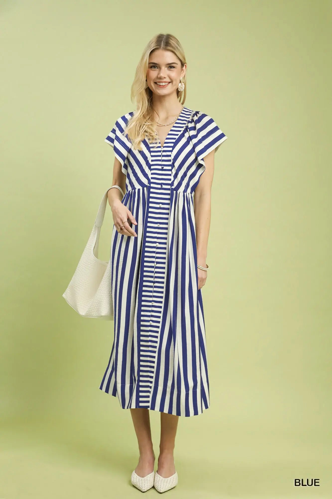 Blue Striped Midi Dress