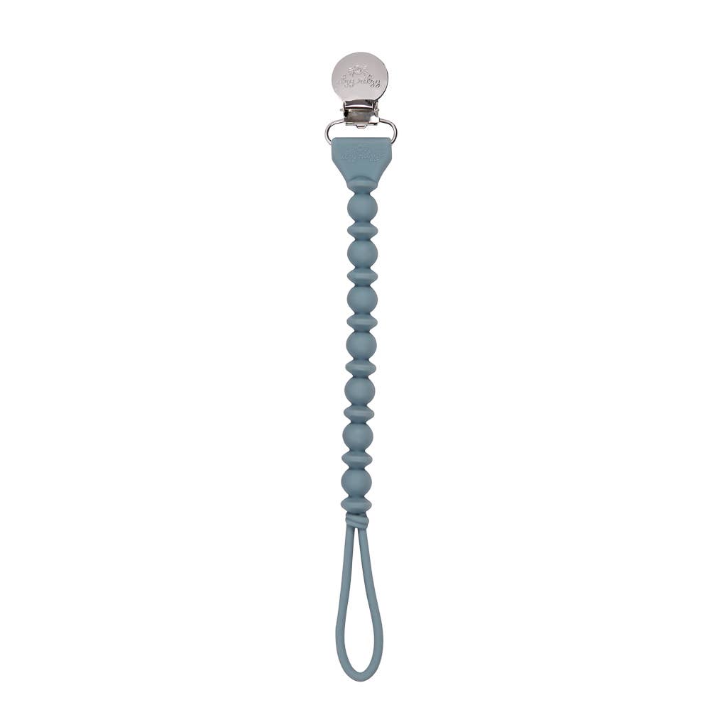 Sweetie Strap Silicone One-Piece Pacifier Clips: Storm Gray Beaded