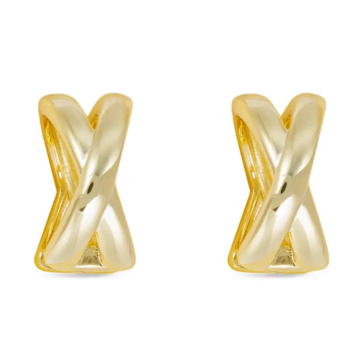 Gold Polished Crisscross Hoop Earrings