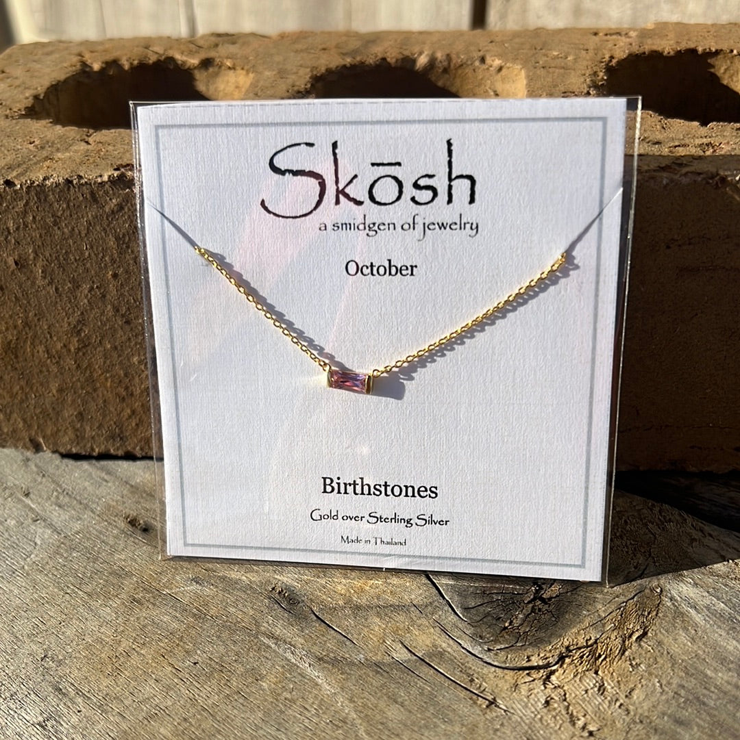 Gold Baguette Birthstone Necklace