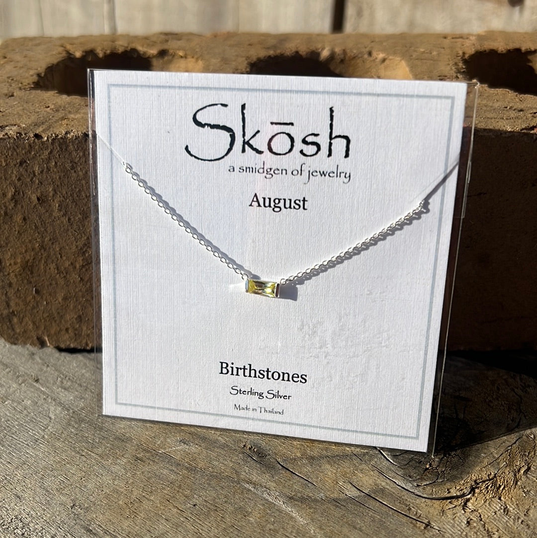 Silver Baguette Birthstone Necklace