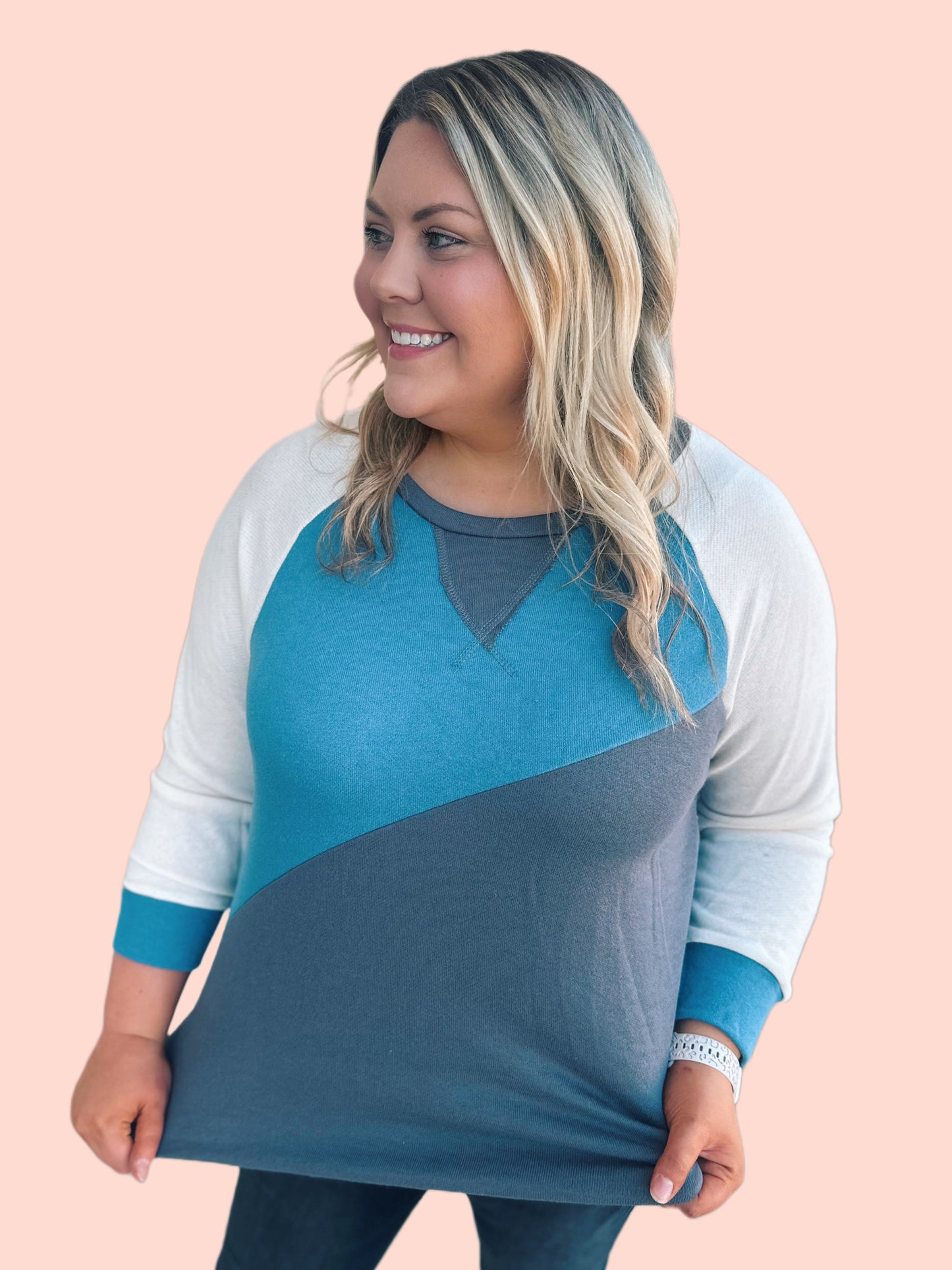 Curvy Asymmetrical Color Block Long Sleeve