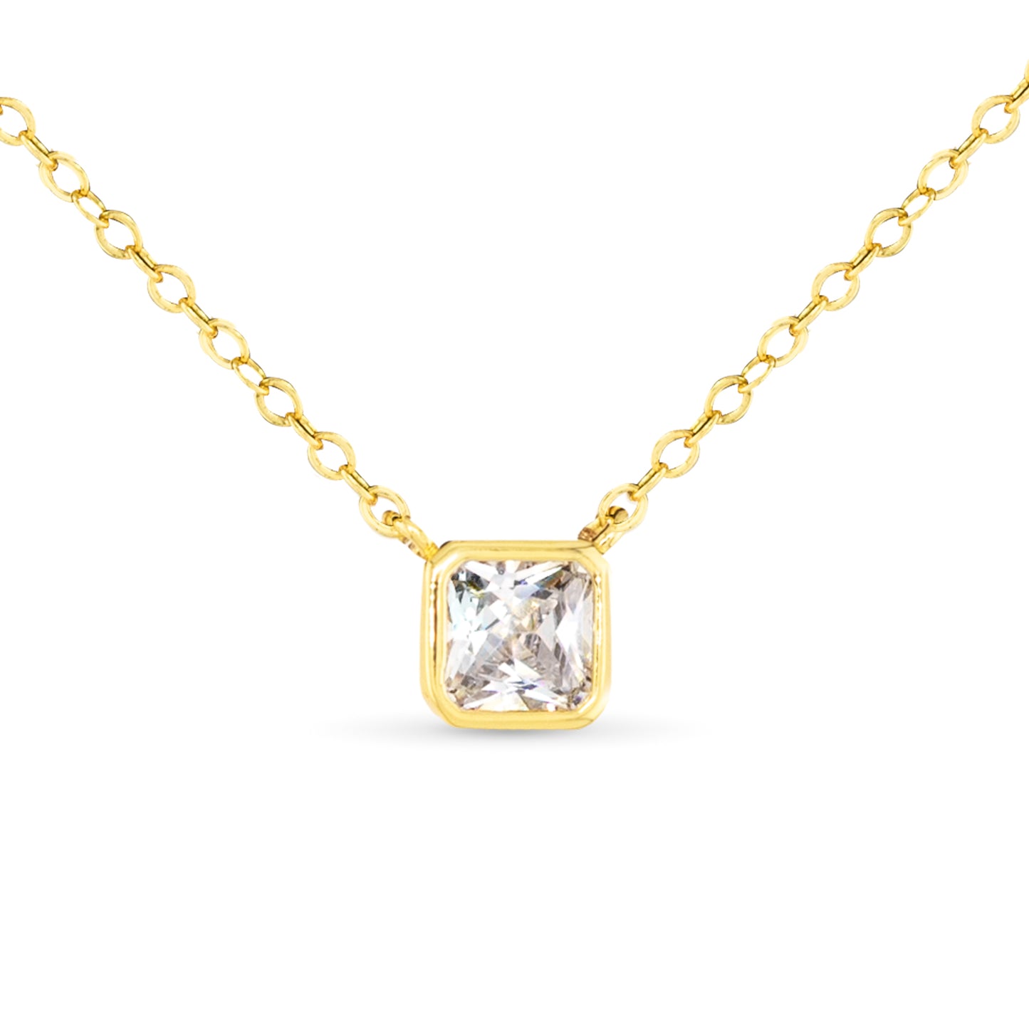 Gold Bezel Cut Square Necklace