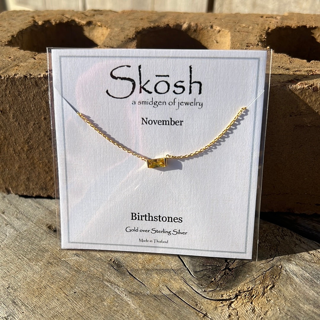 Gold Baguette Birthstone Necklace