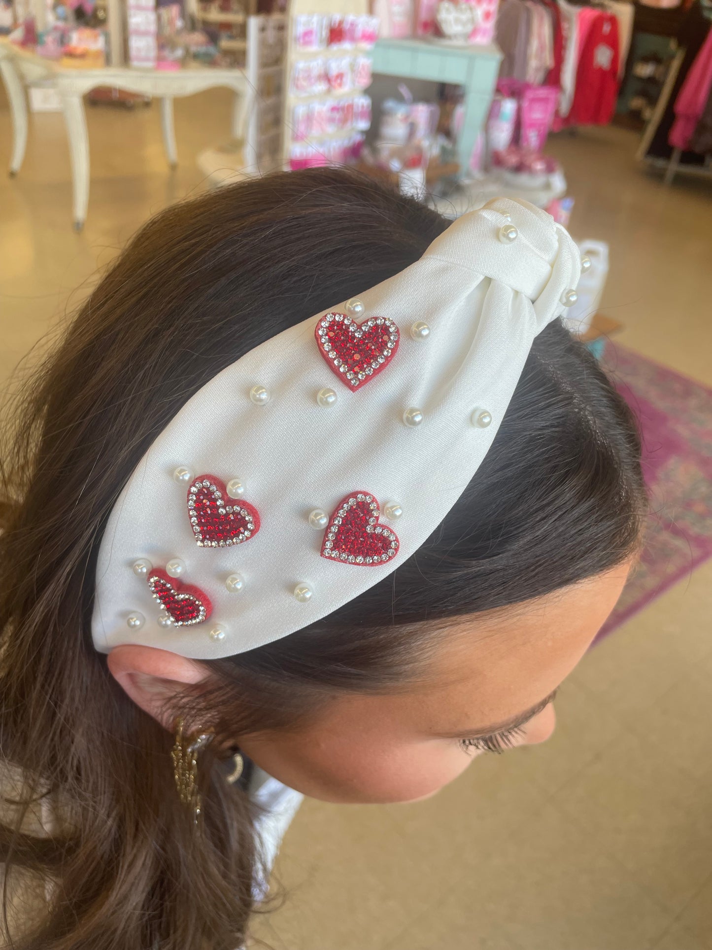 White Pearl & Heart Head Band