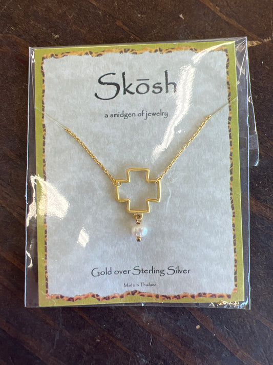 Gold Cross With Hanging Pearl Necklace