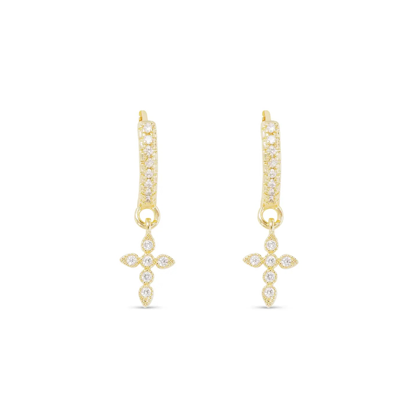 Gold Hoop Small Cross Drop Earrings