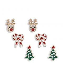 Rudolph, Tree, Candy Cane Trio Earrings