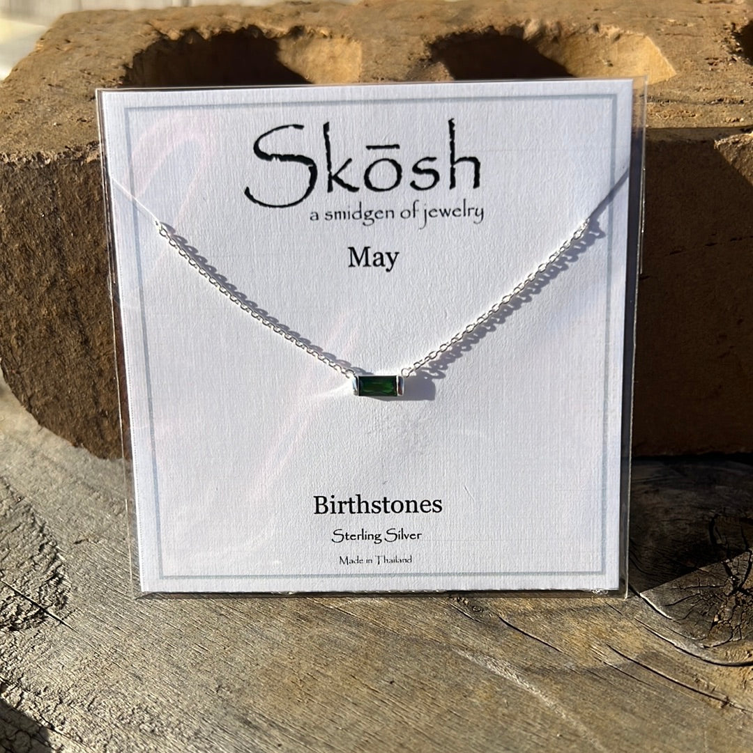 Silver Baguette Birthstone Necklace