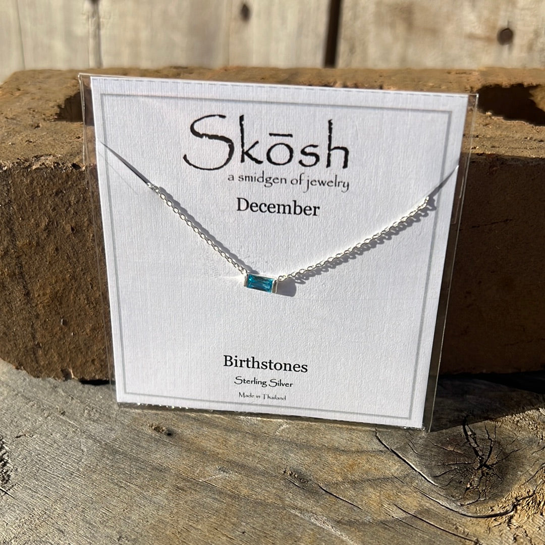 Silver Baguette Birthstone Necklace