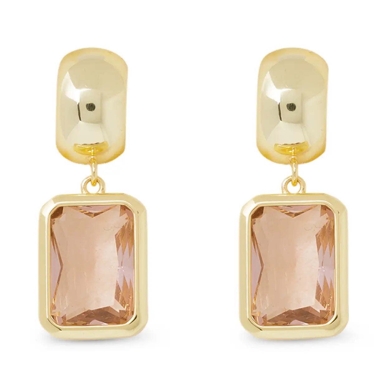 Gold Crystal Light Amethyst Rectangle Earrings