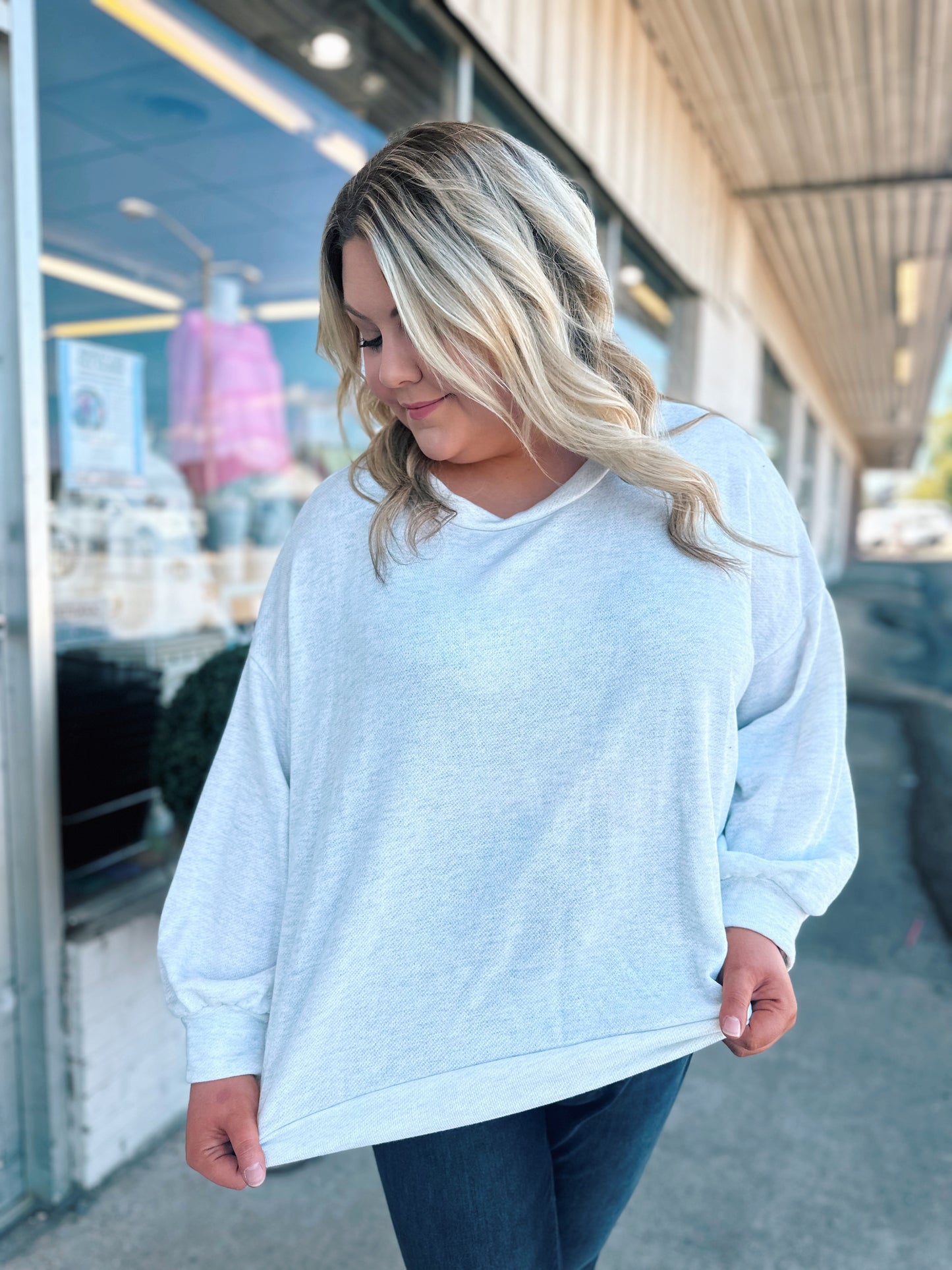 Curvy Solid Gray Oversized Sweatshirt