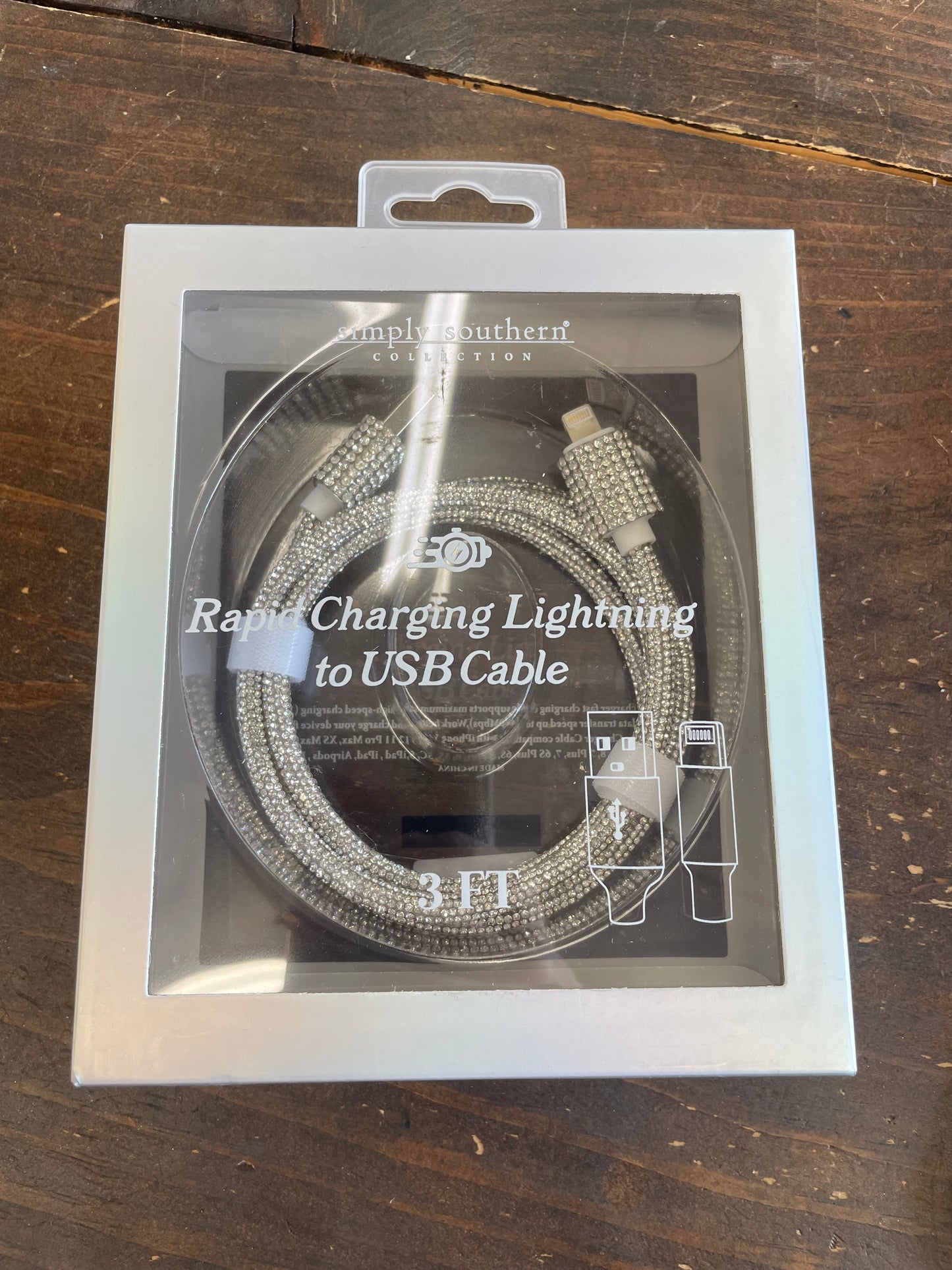 Silver Rhinestone Rapid Charging Lightning to USB Cable