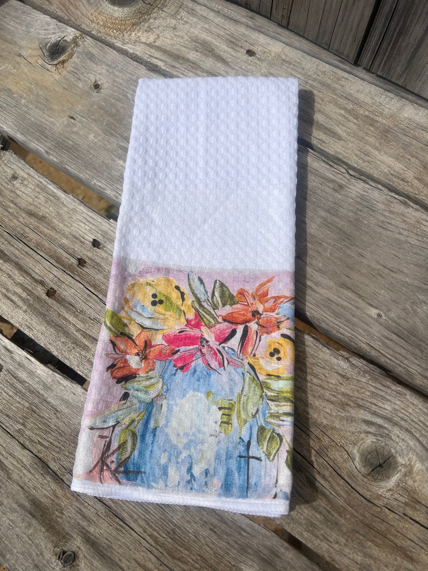 Flowers in Blue Vase Tea Towel