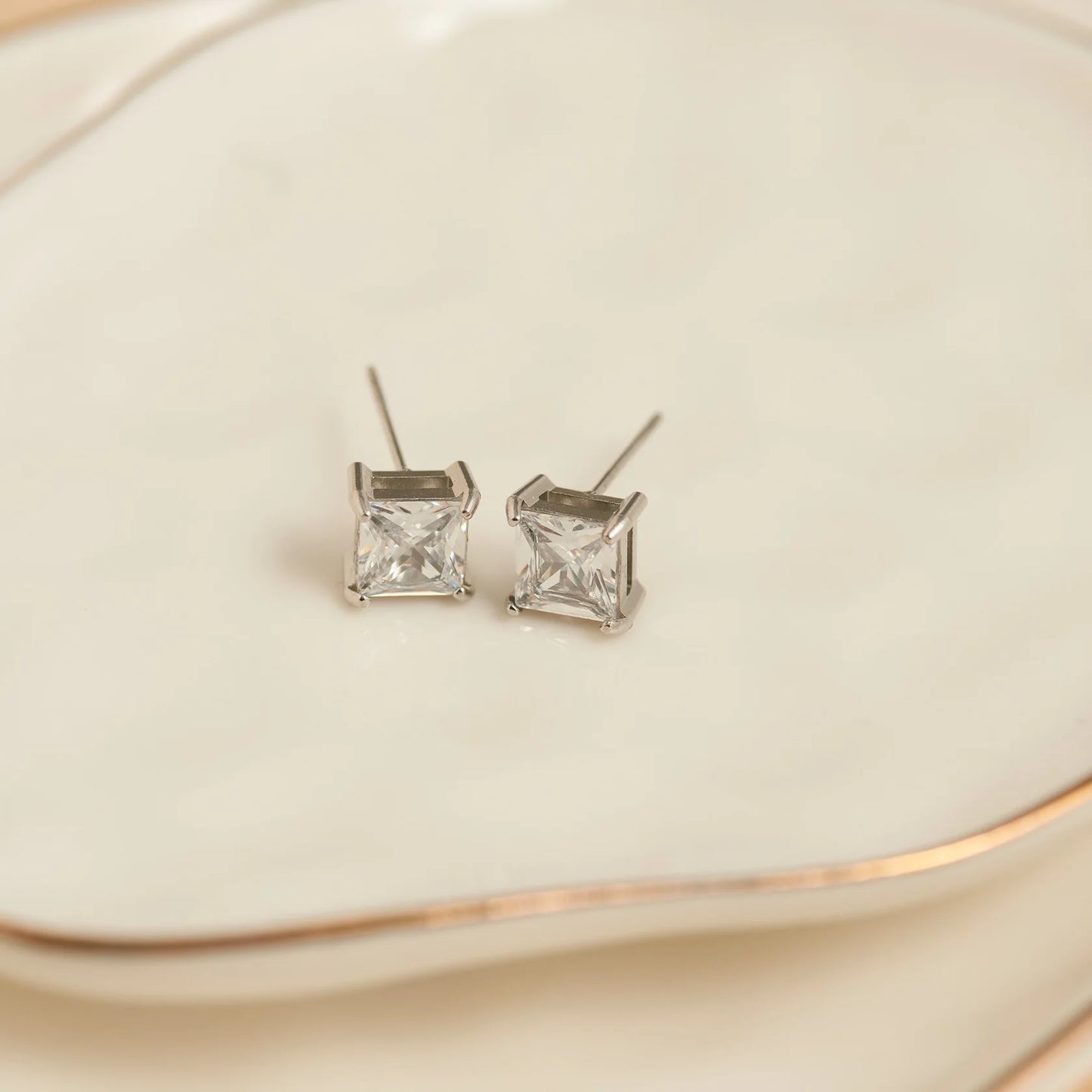 6MM Square Cubic Silver Stud